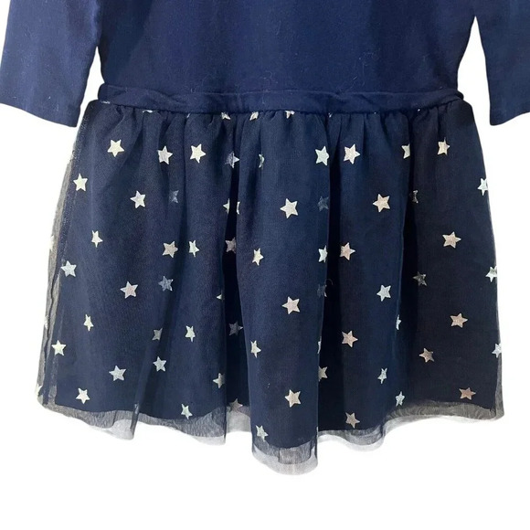 Carters Girls Navy Blue Dress Size 6 Star Pattern Tutu Formal Party Mesh Knit - Picture 3 of 5